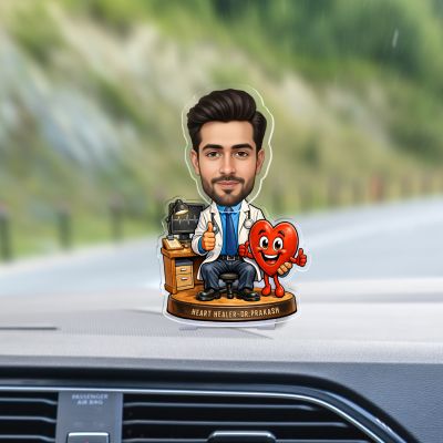 Personalized Cardiologist Doctor Bobblehead Caricature | Heart Healer Theme Professional Medical Gift Doctor's Day Gift Gift for Heart Surgeon Battery Powered Moving Head